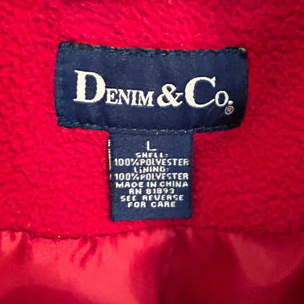 Denim & Co Fleece Coat Large L‎ Red Toggle Buttons Removable Hood Winter Jacket